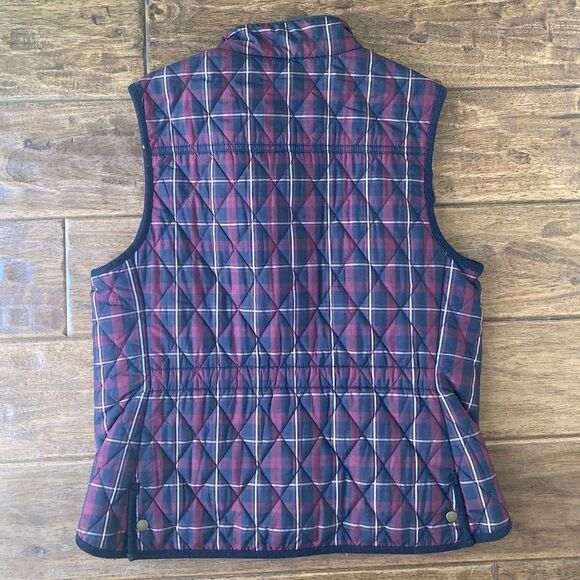 Talbots Womens Tartan Blue Purple Plaid Puffer Vest Full Zip Size Medium P - Picture 2 of 8